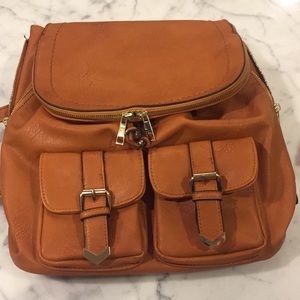 Cognac Faux Leather Backpack